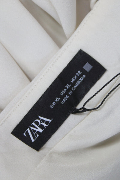 Zara Women Pleated Midi Skirt Ivory Polyester Zip Size XL