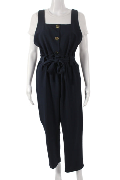 Zara Women Jumpsuit Black Square Neck Sleeveless Button Closure Size L