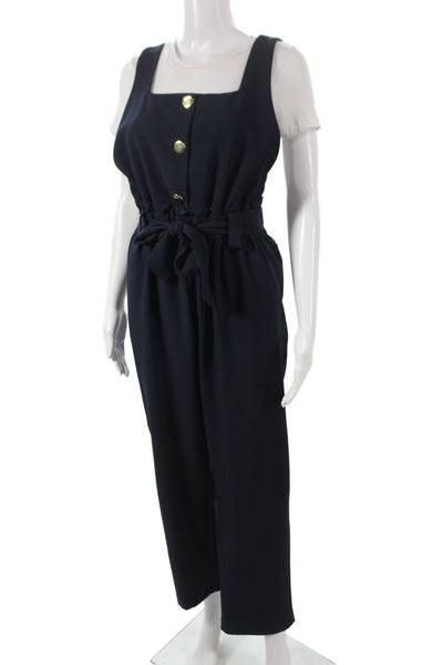 Zara Women Jumpsuit Black Square Neck Sleeveless Button Closure Size L