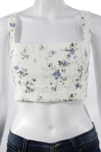 Reformation Womens White Linen Floral Square Neck Camisole Sleeveless Size 10