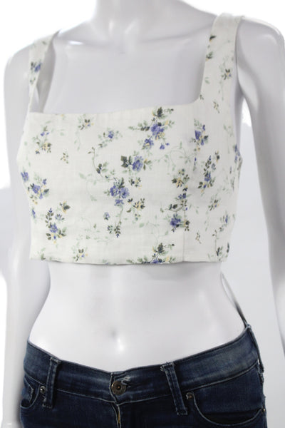Reformation Womens White Linen Floral Square Neck Camisole Sleeveless Size 10