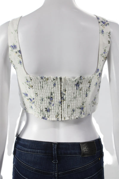 Reformation Womens White Linen Floral Square Neck Camisole Sleeveless Size 10