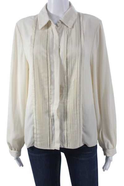 Zara Women Basic Collared Long Sleeve Ivory Blouse Size M