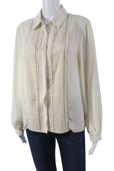 Zara Women Basic Collared Long Sleeve Ivory Blouse Size M