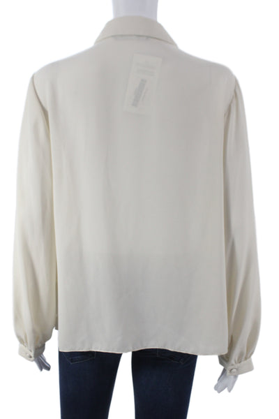 Zara Women Basic Collared Long Sleeve Ivory Blouse Size M