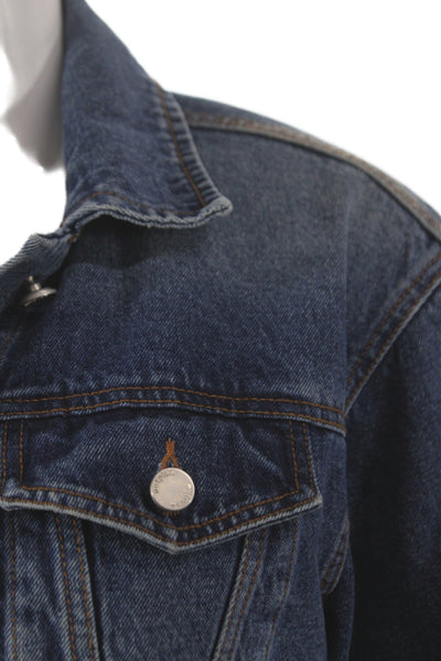 Nutplan Women Basic Jacket Blue Cotton Button Long Sleeve Fall Size M