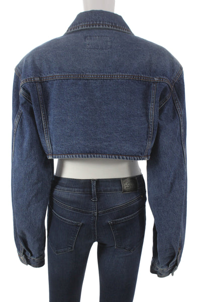 Nutplan Women Basic Jacket Blue Cotton Button Long Sleeve Fall Size M