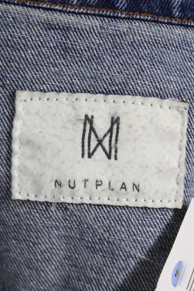 Nutplan Women Basic Jacket Blue Cotton Button Long Sleeve Fall Size M