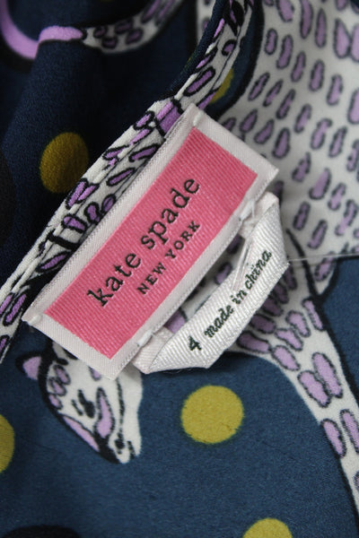 Kate Spade New York Womens Tunic V-Neck Animal Print Blue 3/4 Sleeve Size 4