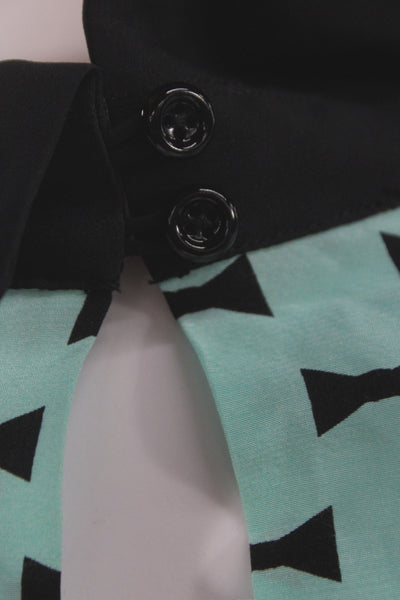 Kate Spade New York Women Green Geometric Collared Basic Blouse 55% Silk Size 6