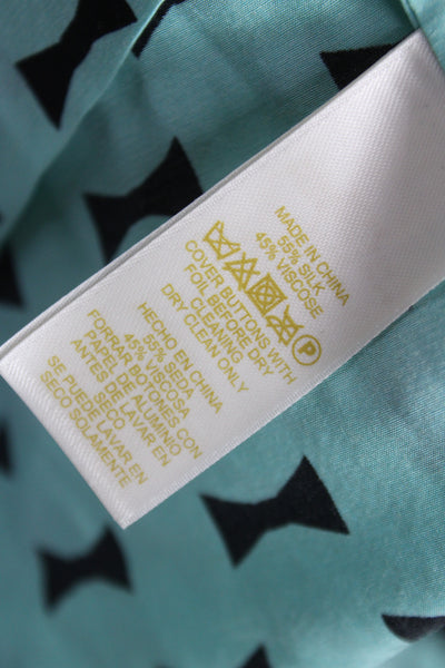 Kate Spade New York Women Green Geometric Collared Basic Blouse 55% Silk Size 6