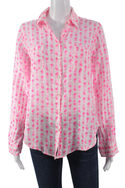 Lily Pulitzer Womens Striped Linen Collared Button-Up Top Long Sleeve Size XS