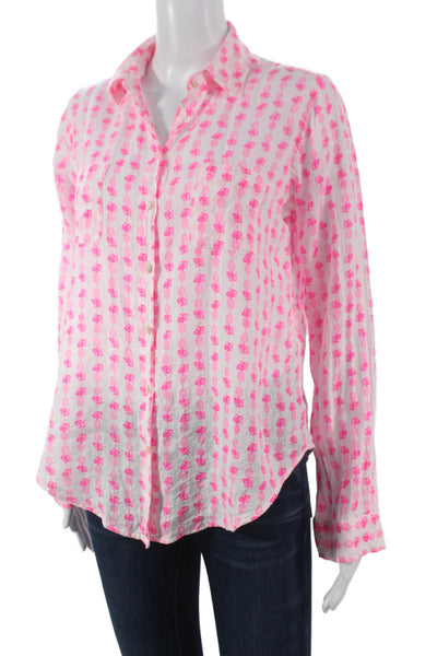 Lily Pulitzer Womens Striped Linen Collared Button-Up Top Long Sleeve Size XS