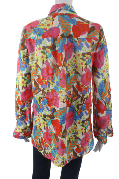 J. Mclaughlin Women Collared Floral Linen Button Up Long Sleeve Size S