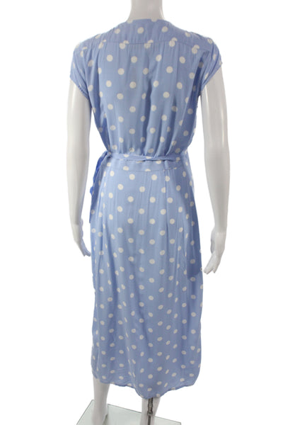 J Crew Women Wrap Dress Blue Polka Dot V-Neck Short Sleeve Long Size S