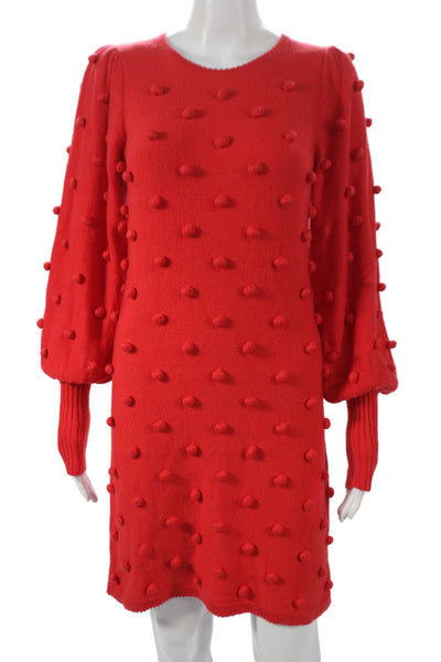 Lily Pulitzer Womens Sweater Dress Red Cotton Long Sleeve Pom Pom Size XS