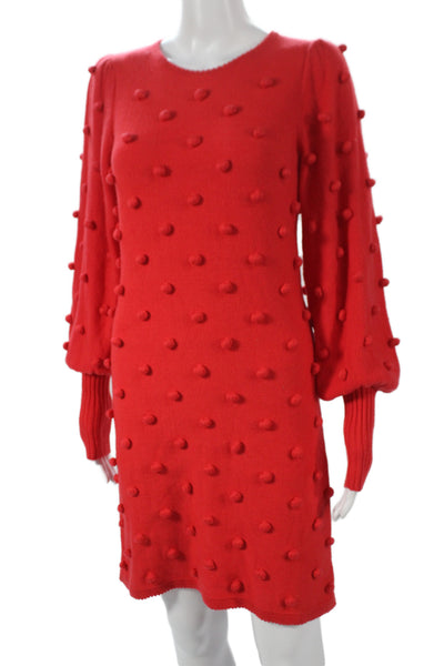 Lily Pulitzer Womens Sweater Dress Red Cotton Long Sleeve Pom Pom Size XS