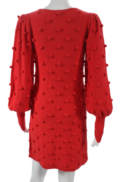 Lily Pulitzer Womens Sweater Dress Red Cotton Long Sleeve Pom Pom Size XS