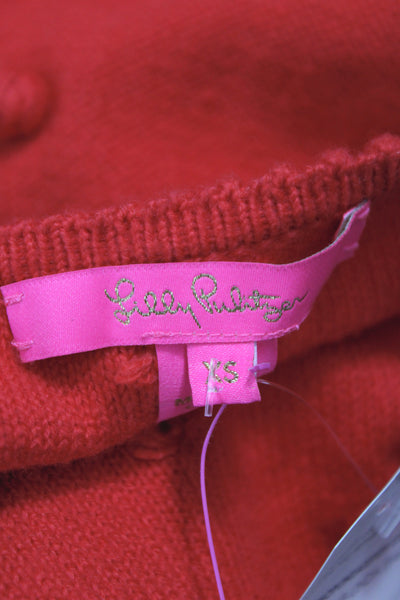 Lily Pulitzer Womens Sweater Dress Red Cotton Long Sleeve Pom Pom Size XS