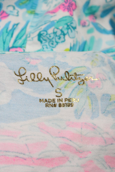 Lily Pulitzer Women Shift Dress Blue Floral Pima Cotton Midi 3/4 Sleeve Size S