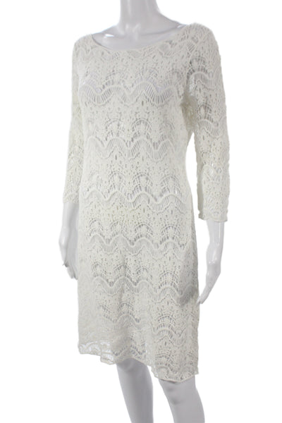 Lauren Ralph Lauren Women White Lace Shift Dress Boat Neck 3/4 Sleeve Size M