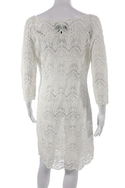 Lauren Ralph Lauren Women White Lace Shift Dress Boat Neck 3/4 Sleeve Size M