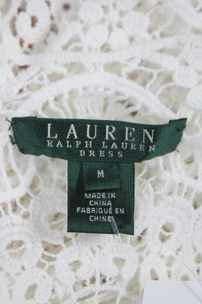 Lauren Ralph Lauren Women White Lace Shift Dress Boat Neck 3/4 Sleeve Size M