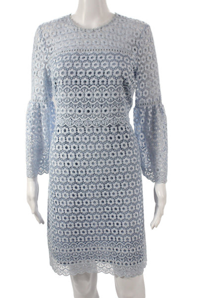 J Crew Womens Sheath Dress Blue Floral Long 3/4 Sleeve Round Neck Zip Size 4