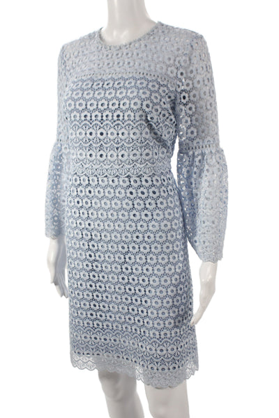 J Crew Womens Sheath Dress Blue Floral Long 3/4 Sleeve Round Neck Zip Size 4