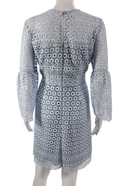 J Crew Womens Sheath Dress Blue Floral Long 3/4 Sleeve Round Neck Zip Size 4