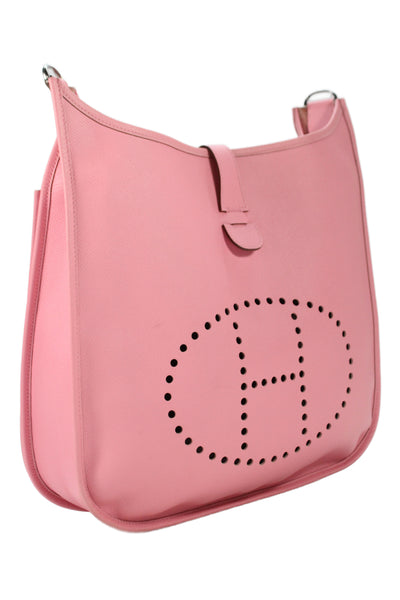 Hermes Womens Rose Confetti Perforated H Logo Epsom Evelyne III Shoulder Handbag
