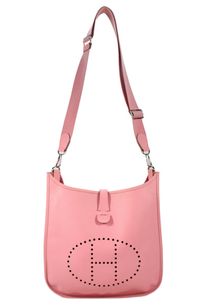 Hermes Womens Rose Confetti Perforated H Logo Epsom Evelyne III Shoulder Handbag