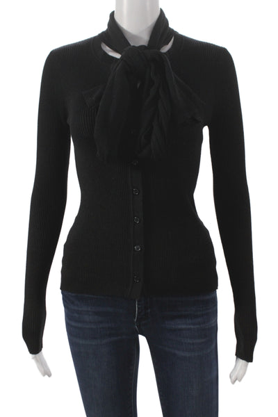 Zara Women Cardigan Ribbed Knit Black Long Sleeve Size S