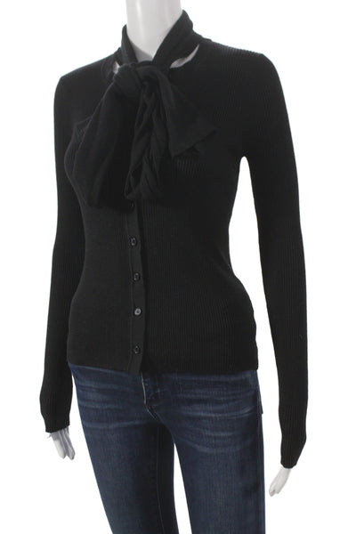 Zara Women Cardigan Ribbed Knit Black Long Sleeve Size S