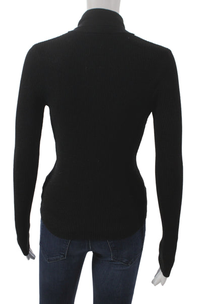 Zara Women Cardigan Ribbed Knit Black Long Sleeve Size S