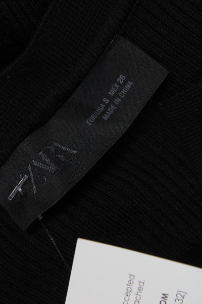 Zara Women Cardigan Ribbed Knit Black Long Sleeve Size S