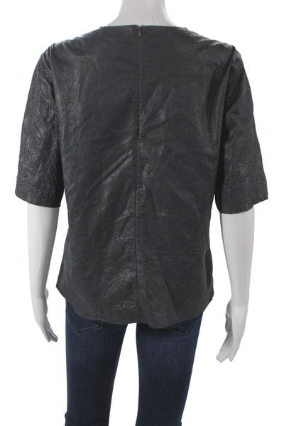 COS Women Leather Basic Blouse Black Round Neck Short Sleeve Size 4