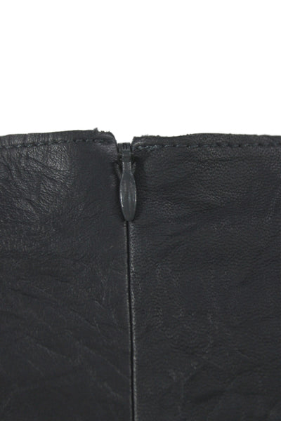 COS Women Leather Basic Blouse Black Round Neck Short Sleeve Size 4