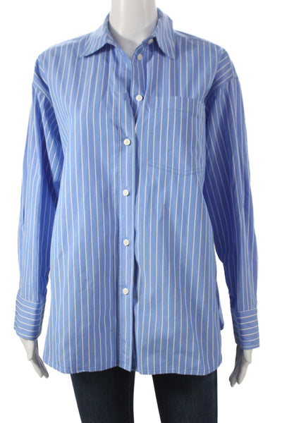 J Crew Womens Striped Cotton Collared Button-Up Long Sleeve Top Size 2XS