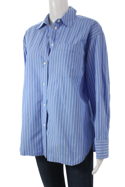 J Crew Womens Striped Cotton Collared Button-Up Long Sleeve Top Size 2XS