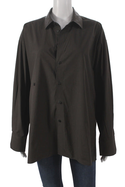Massimo Dutti Womens Basic Collared Cotton Button-Up Long Sleeve Brown Size S