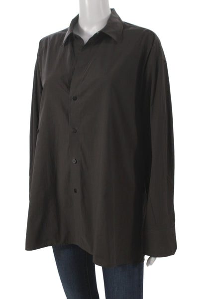 Massimo Dutti Womens Basic Collared Cotton Button-Up Long Sleeve Brown Size S