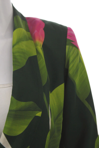 Americae Womens Basic Jacket Green Viscose Floral Button Long Sleeve Size S
