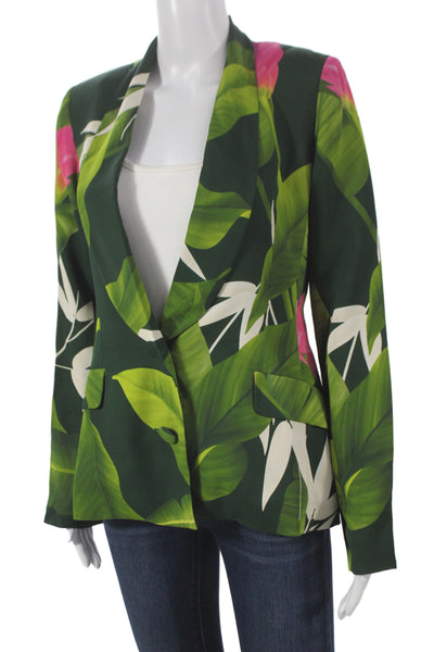 Americae Womens Basic Jacket Green Viscose Floral Button Long Sleeve Size S