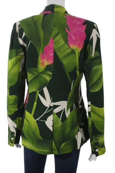 Americae Womens Basic Jacket Green Viscose Floral Button Long Sleeve Size S