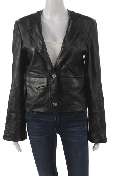 & Other Stories Womens Basic Leather Jacket Black Button Long Sleeve Size S