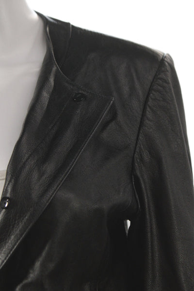 & Other Stories Womens Basic Leather Jacket Black Button Long Sleeve Size S