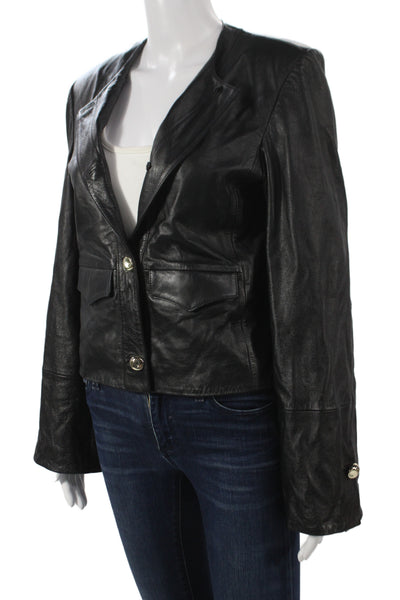 & Other Stories Womens Basic Leather Jacket Black Button Long Sleeve Size S