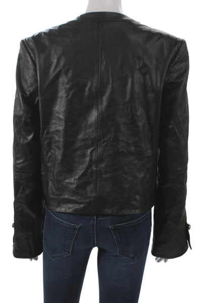 & Other Stories Womens Basic Leather Jacket Black Button Long Sleeve Size S