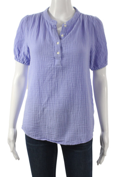 J Crew Women Basic Purple Cotton Henley Short Sleeve Blouse Size 2XS